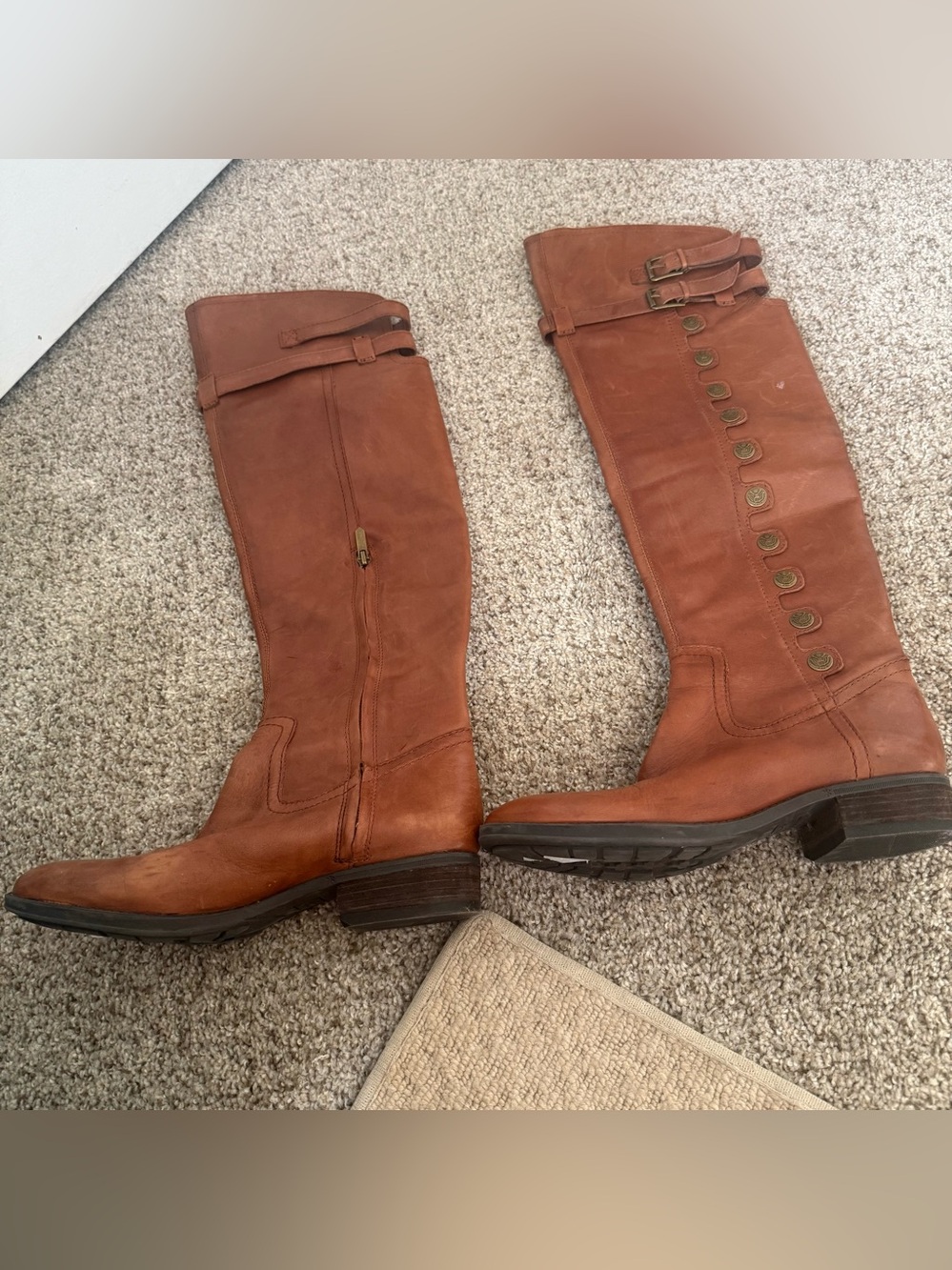 Sam Edelman PIERCE Over-The-Knee Black Leather Riding Boots Buttons Adj Straps 9